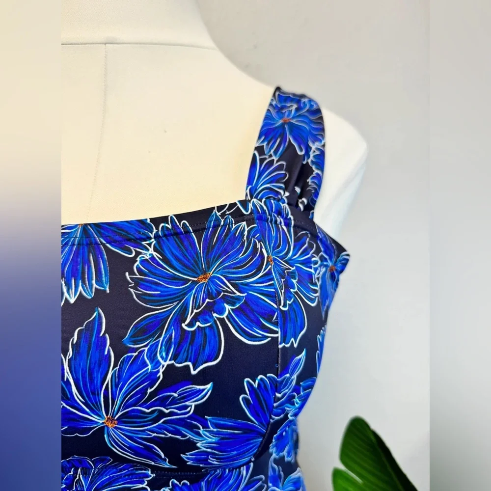 Swimsuits For All Dark Blue Floral Tankini Top - Size 16_5